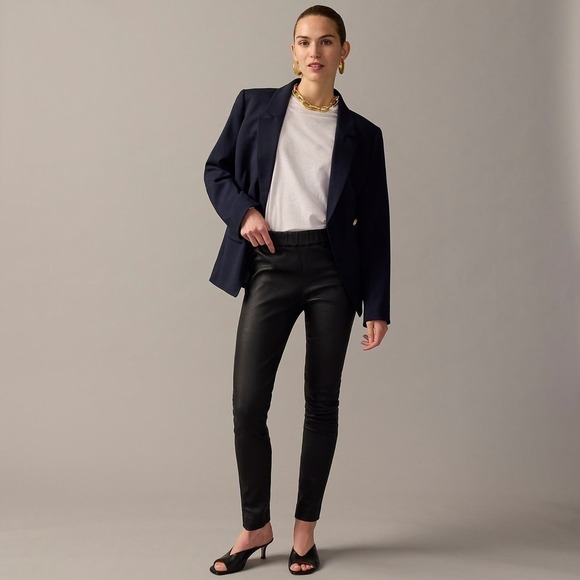J. Crew Collection Elastic Waist Pull On Leather Leggings Black Size 8 - Picture 1 of 9